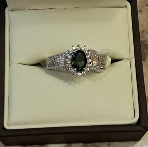 AAA Monte Belo Indicolite and White Zircon Starburst Halo Ring